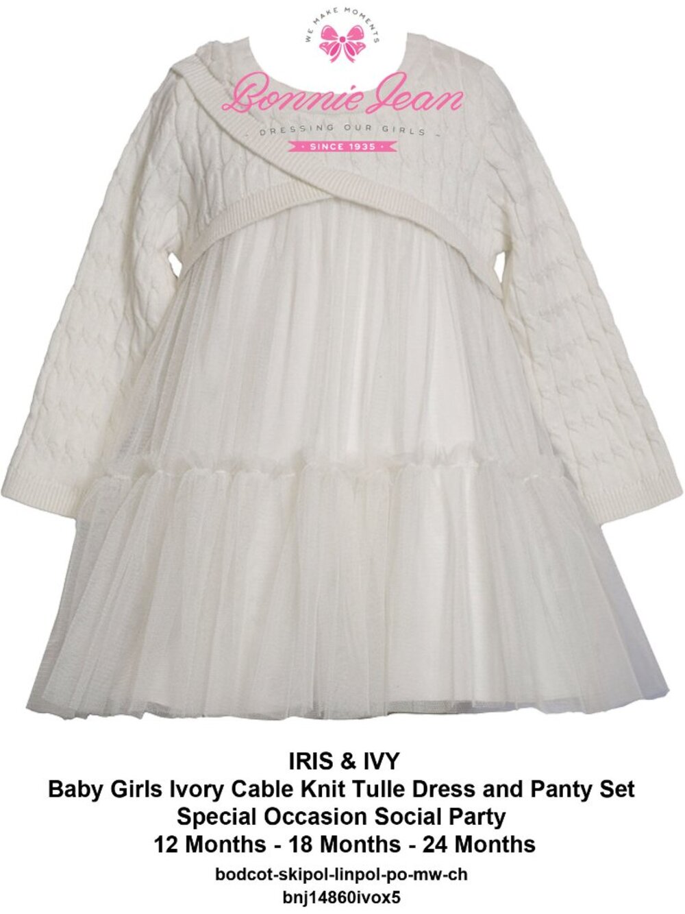Iris & Ivy | Baby Girls Ivory Cable Knit  & Tulle Party Dress & Panty Set